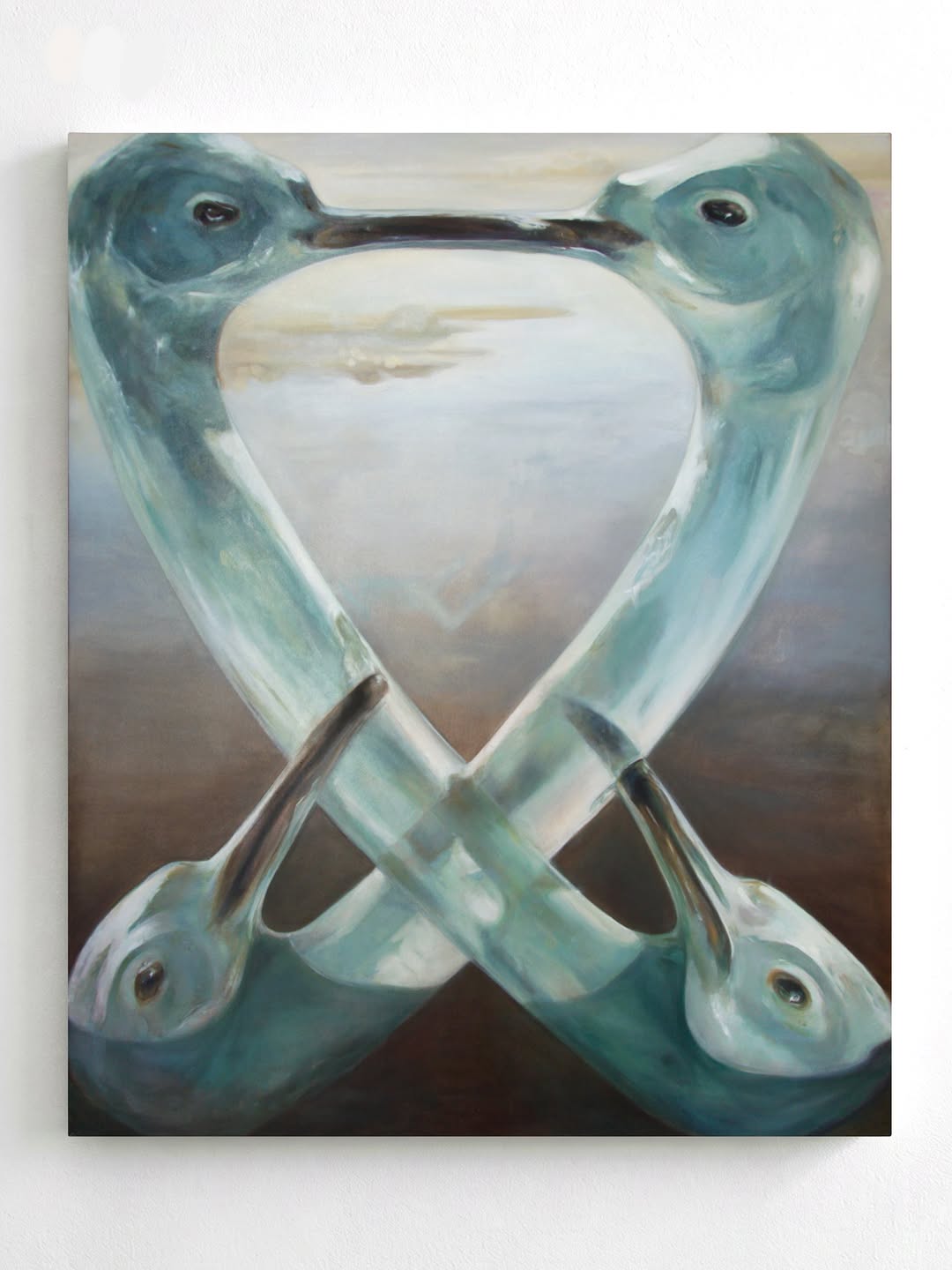 Doublecross — four serpentine glass-like forms intertwined in an X