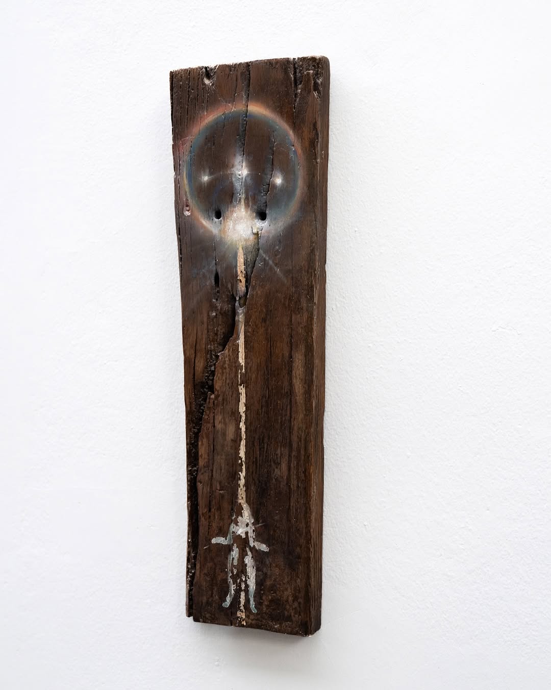Halo — acrylic and oil on cracked wood panel